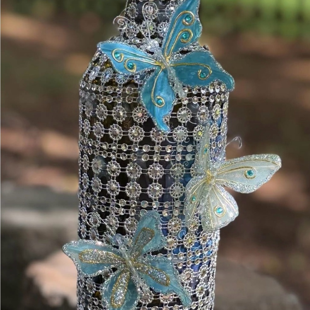 Hand Crafted Blue and Silver Butterfly Vase Accents